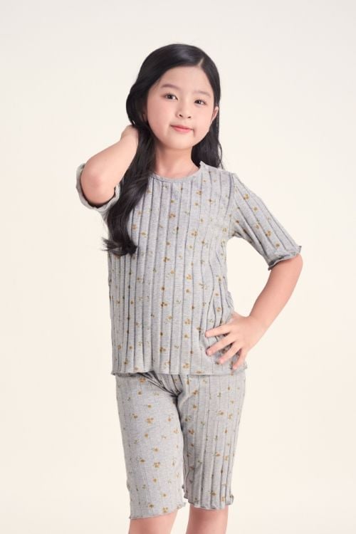  KTL012S42-BỘ THUN LỬNG MÀU XÁM VỚI NHIỀU HỌA TIẾT XINH XẮN CHO BÉ. 