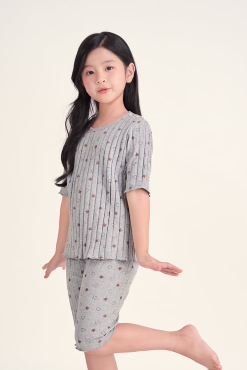 KTL012S43-BỘ THUN LỬNG MÀU XÁM VỚI NHIỀU HỌA TIẾT XINH XẮN CHO BÉ.