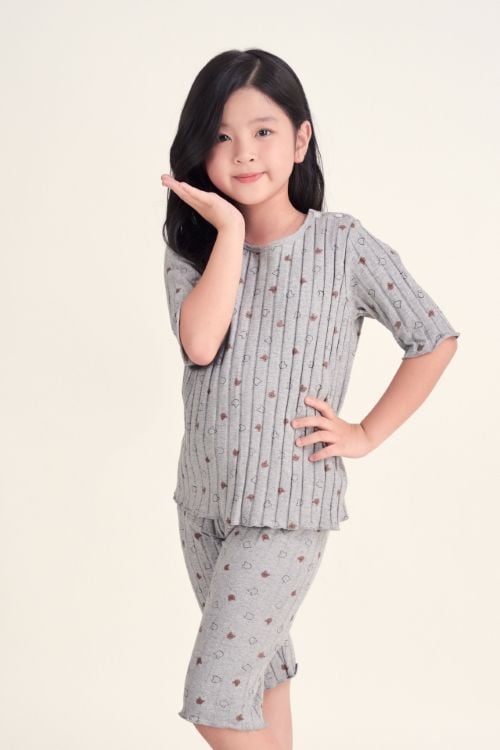  KTL012S43-BỘ THUN LỬNG MÀU XÁM VỚI NHIỀU HỌA TIẾT XINH XẮN CHO BÉ. 