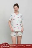  BSK053W31-BỘ PIJAMA SHORT CHẤT KATE CỔ LÁ SEN, HỌA TIẾT CHO NOEL 