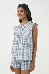 BSK014S32-BỘ KATE SHORT THIẾT KẾ CỔ SEN VÀ PHỐI TAY BÈO XINH XẮN VỚI HỌA TIẾT CARO TẠO CẢM GIÁC THOẢI MÁI VÀ TƯƠI TRẺ.