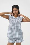  BSK014S32-BỘ KATE SHORT THIẾT KẾ CỔ SEN VÀ PHỐI TAY BÈO XINH XẮN VỚI HỌA TIẾT CARO TẠO CẢM GIÁC THOẢI MÁI VÀ TƯƠI TRẺ. 