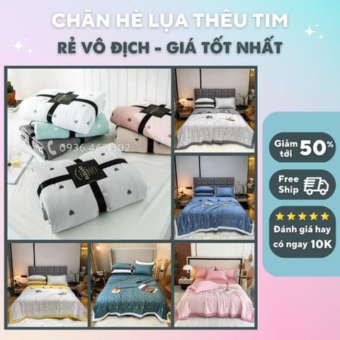 Chăn hè lụa Tencel thêu trái tim