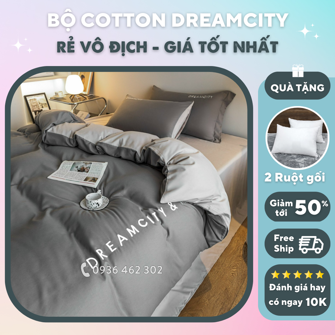 Bộ chăn ga Cotton đơn sắc hiện đại