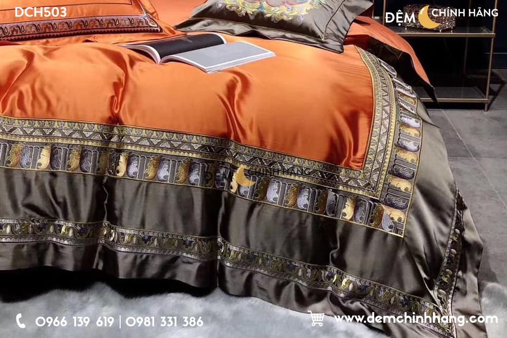Bộ Chăn Ga Luxury Cam DCH503