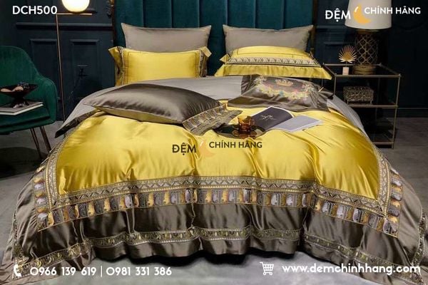 Bộ Chăn Ga Luxury Vàng DCH500