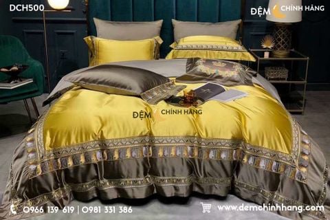 Bộ Chăn Ga Luxury Vàng DCH500