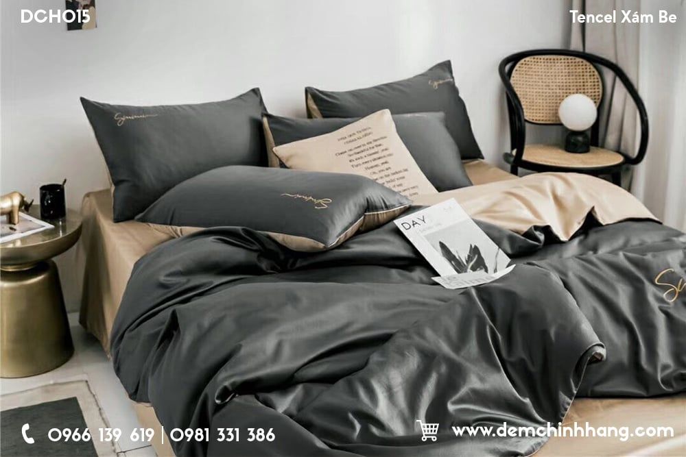 Bộ Chăn Ga Tencel Xám Be DCH015