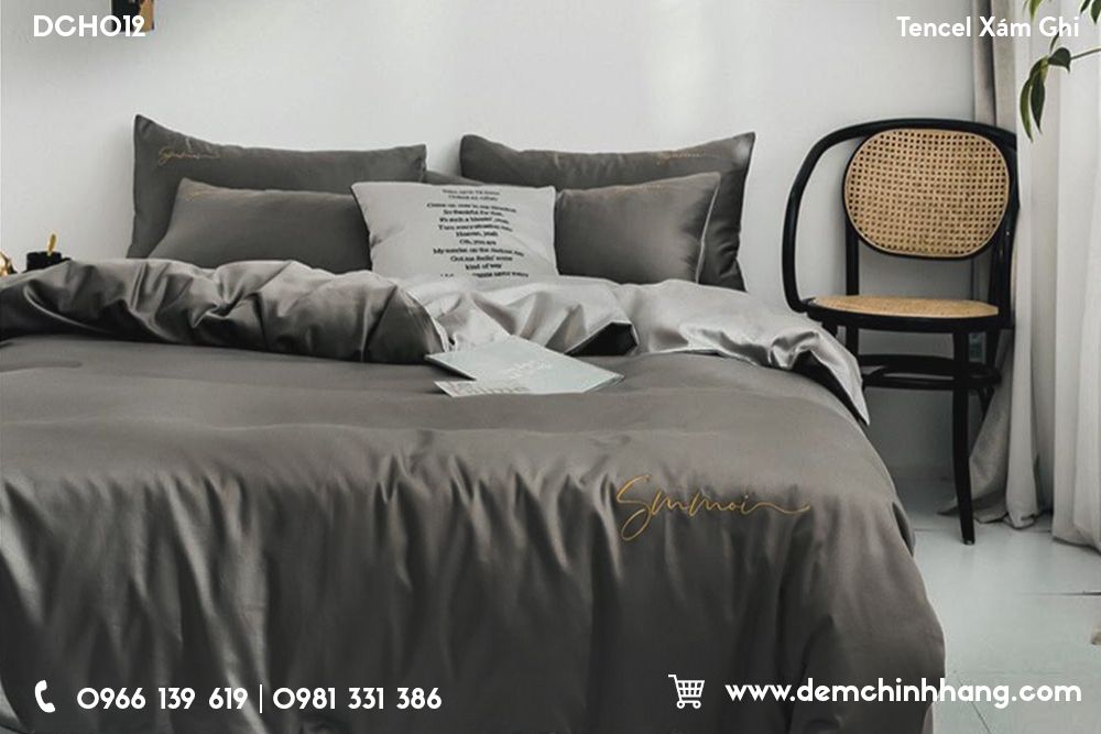 Bộ Chăn Ga Tencel Xám Ghi DCH012