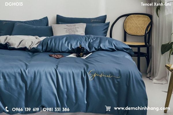 Bộ Chăn Ga Tencel Xanh Ghi DCH013