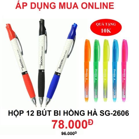 Hộp 12 Bút bi Hồng Hà SG-2606 0.7mm - Tặng 1 bút nhớ dòng Double A