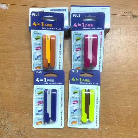 Bấm đa chức năng 4 in 1 Plus - Dập ghim, đục lỗ, dao rọc giấy, gỡ ghim