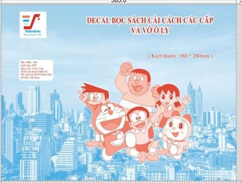 Tập 10 tờ Decal Doraemon bọc sách vở Size 38x28cm VBR-001 - Bọc cho sách, vở ô ly có kích thước 17x24cm