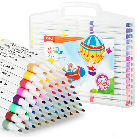 Bút sơn Acrylic Marker ngòi nét nhỏ 60 màu Deli C189-60 - Chống nước vẽ trên mọi chất liệu, Tô màu DIY vẽ giày vải, chai lọ