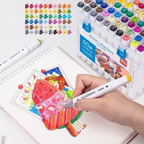 Bút lông màu Marker 2 đầu 60 màu Deli 70816-60 - TẶNG 1 HỘP BÚT CHÌ MÀU TRỊ GIÁ 26K