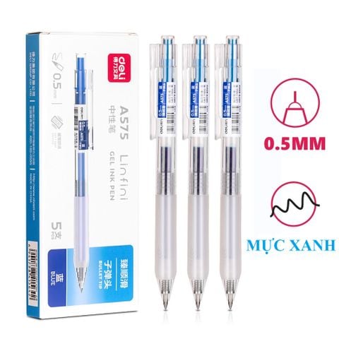 [MUA 10 TẶNG BÚT CHÌ] Bút gel Deli A575 ngòi 0.5mm - Mực xanh (viết lên tới 800m)