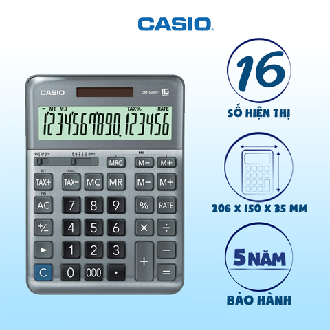 [CHÍNH HÃNG DO BITEX PP] Máy tính Casio DM-1600F hiển thị 16 số - Tặng file 20 lá Double A