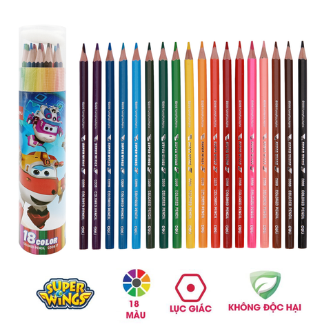 Bút chì màu 18 màu Deli EC00817 - Họa tiết Super Wings kèm gọt chì