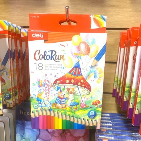 Bút chì màu 18 màu ColoRun Deli EC130-18 - Thân bút hình lục giác, lõi chì 3.0mm