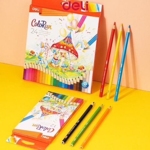 Bút chì màu 24 màu ColoRun Deli EC130-24 - Thân bút hình lục giác, lõi chì 3.0mm