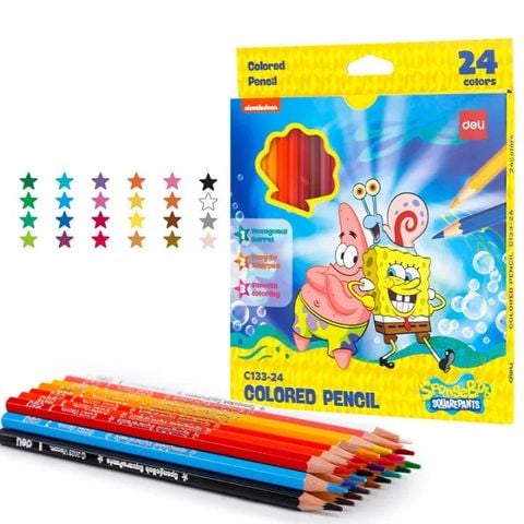 Bút chì màu 24 màu Deli EC133-24 - Hình bọt biển SpongeBob