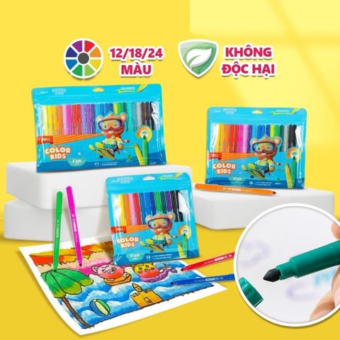 Bút lông màu dạ Felt Pen 18 màu Deli EC161-18 - Thiết kế đầu chóp nón, dễ đi nét