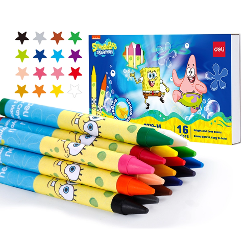 Sáp màu 16 màu Deli EC219-16 - Hình bọt biển SpongeBob