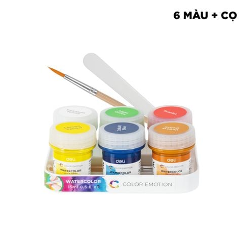 Vỉ 6 màu nước Deli EC22-6 Emotion - Dạng hũ 15ml/hũ kèm cọ và tán