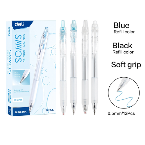 Bút gel Deli EG057 ngòi 0.5mm - Mực xanh, đen, mực viết trơn tru, dùng viết sổ caligraphy