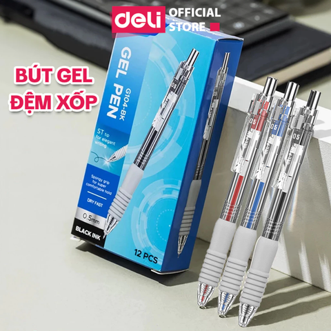 Bút Gel đệm xốp Deli G104 ngòi ST 0.5mm - viết trơn, nhanh khô