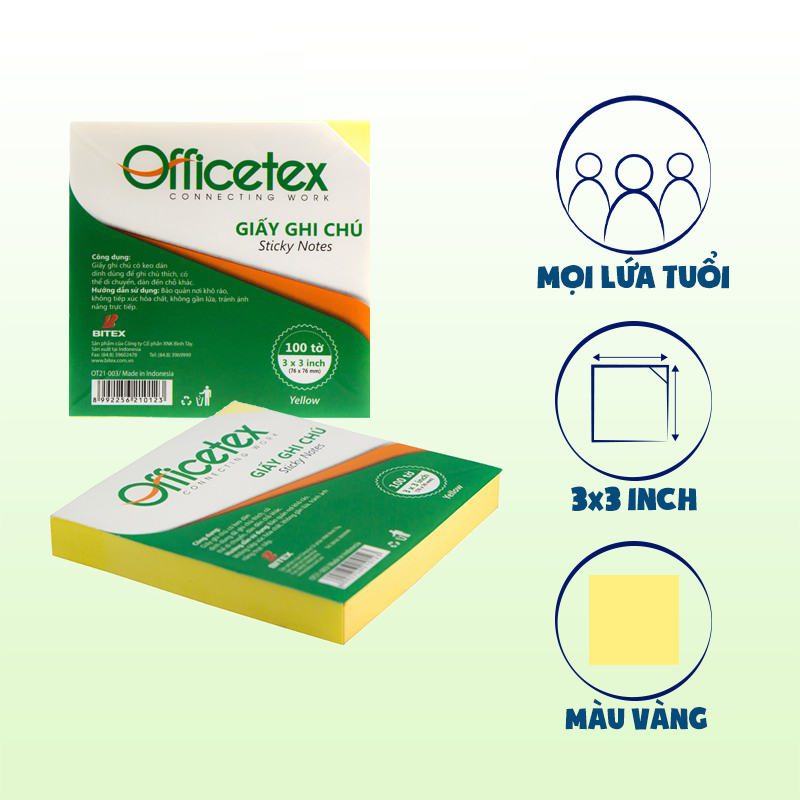 Giấy nhớ Officetex 3x3 OT21-003 màu vàng (76x76mm)
