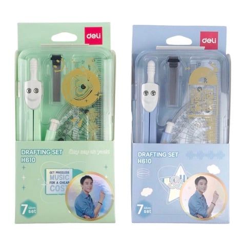Bộ Compa, eke Deli H610 chì bấm - Tặng 1 bút chì cao cấp
