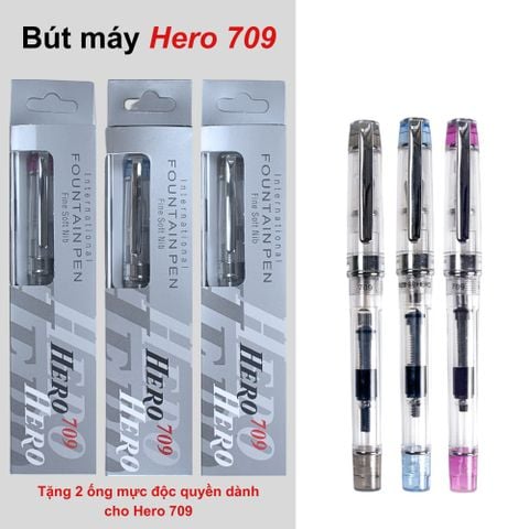 [CHÍNH HÃNG] Bút máy Queen Hero 709 - Ngòi siêu trơn, nét nhỏ - Tặng kèm 2 ống mực