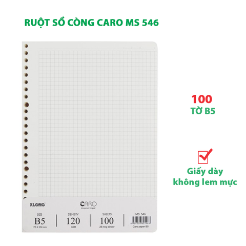 Ruột sổ còng Caro khổ B5 KLONG 546 - Định lượng 120gsm - Kích thước 175x250mm