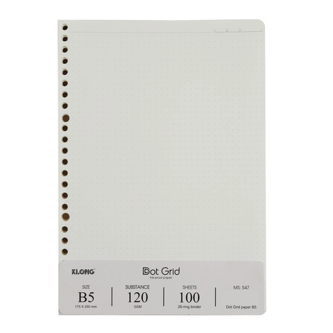 Ruột sổ còng Dot Grid 26 chấu khổ B5 KLONG 547 - Định lượng 120gsm - Kích thước 175x250mm