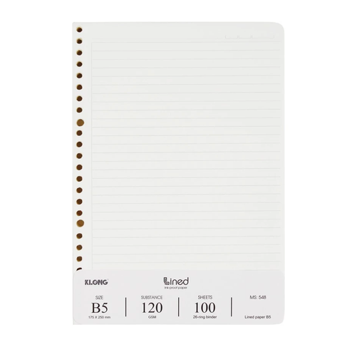 Ruột sổ còng kẻ ngang khổ B5 KLONG 548 - Định lượng 120gsm - Kích thước 175x250mm