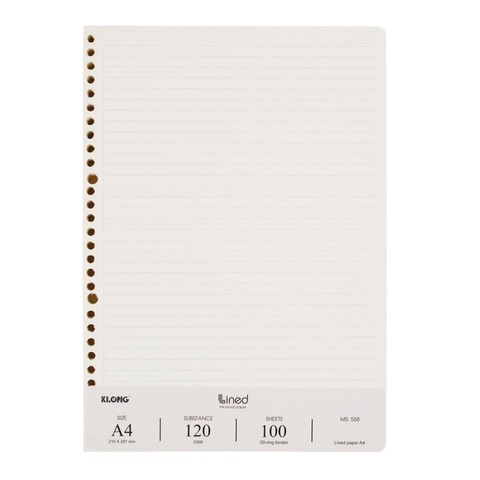 Ruột sổ còng kẻ ngang khổ A4 KLONG 558 - Định lượng 120gsm - Kích thước: 210x297mm