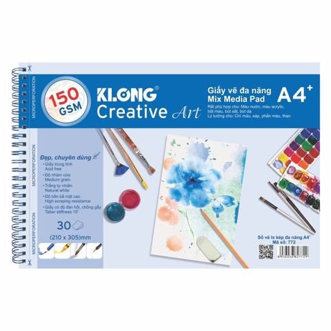 Sổ vẽ lò xo đa năng Creative Art khổ A4 KLong 772 - 30 tờ, Định lượng 150gsm