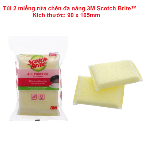 Túi 2 miếng rửa chén đa năng 3M Scotch Brite™ - Kích thước: 90 x 105mm - Nhập khẩu bởi 3M Việt Nam