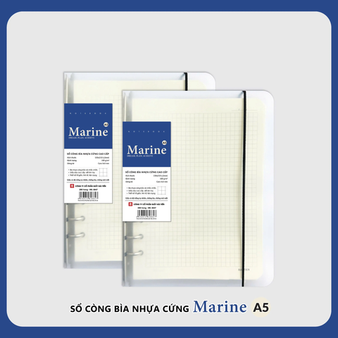 Sổ còng bìa nhựa MARINE khổ A5 - 200 trang 8847 - Dòng kẻ Caro 5x5mm - Định lượng 100gsm