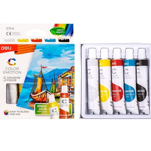 Màu nước Gouache dạng tuýp 5 màu sắc Deli C11-5