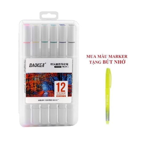 Bút màu Marker 12 màu Baoke MP2923-12 (Tặng bút nhớ dòng)