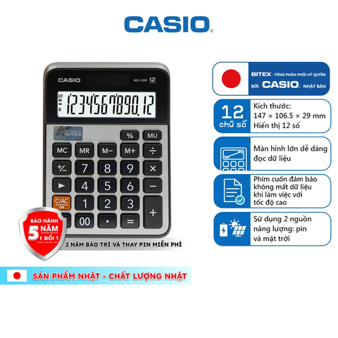 Máy tính Casio MX-120B hiển thị 12 số - Tặng file 20 lá Double A - SP DO CTY BITEX PHÂN PHỐI