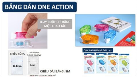 Băng keo 2 mặt One Action PLUS có kèm ruột thay thế