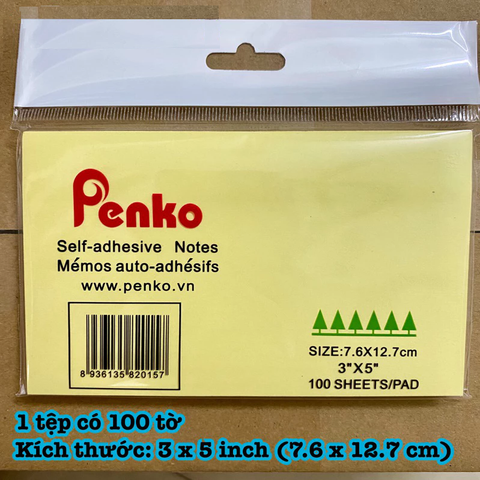 Giấy nhớ PENKO 3x5 - Kích thước: 7.6 x 12.7cm - Màu vàng