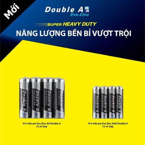 Vỉ 4 viên Pin AA Double A Evo Zinc đóng màng co - Pin tiểu
