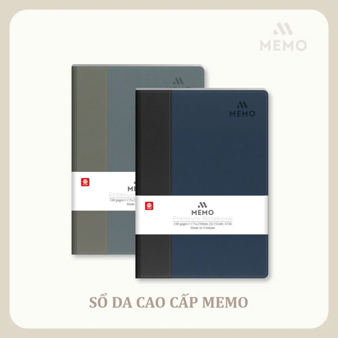 Sổ bìa da MEMO 8 - 200 trang 8748 - Kích thước: 175 x 250mm, định lượng 70gsm, kẻ ngang