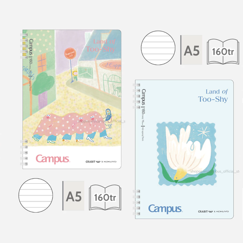 Sổ lò xo A5 Campus Land of Too Shy 2 đầu 160 trang - Dòng kẻ ngang - Định lượng 70gsm, kích thước 148x210mm