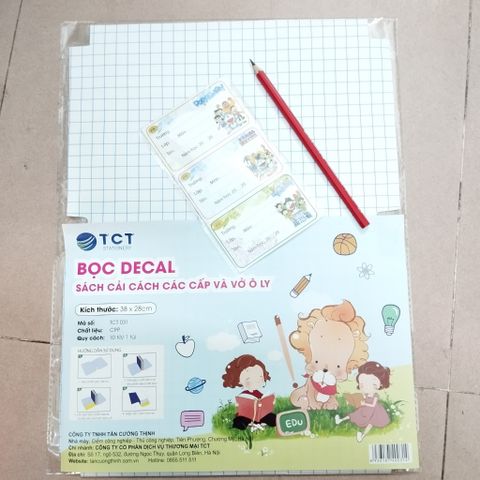 Tập 10 tờ Decal bọc sách vở Size 38x28cm TCT031 - Tặng kèm nhãn vở + bút chì (Bọc cho sách vở có kích thước 17x24cm)