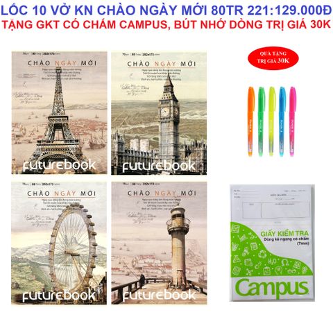 Lốc 10 vở Futurebook chào ngày mới 80tr 221 (Kẻ Ngang) - Tặng GKT có chấm, bút nhớ dòng